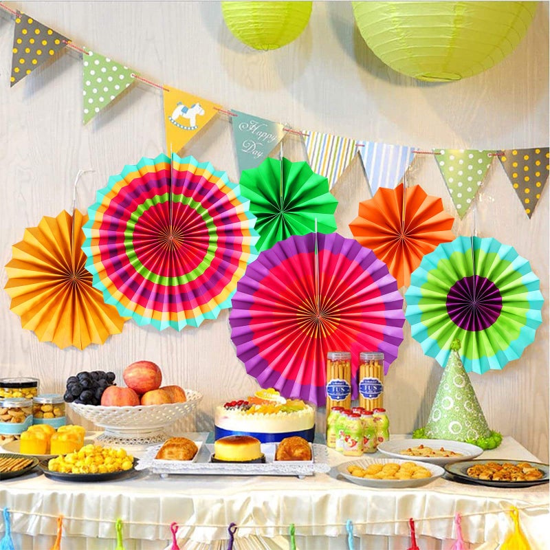 Lansian 12PCS Multi-Color Hanging Paper Fans, Fiesta Party Decorations, Photo Props for Cinco De Mayo, Carnival, Mexican Taco Tuesday, Kids Party, Baby Shower, Multi-Purpose - Image 5